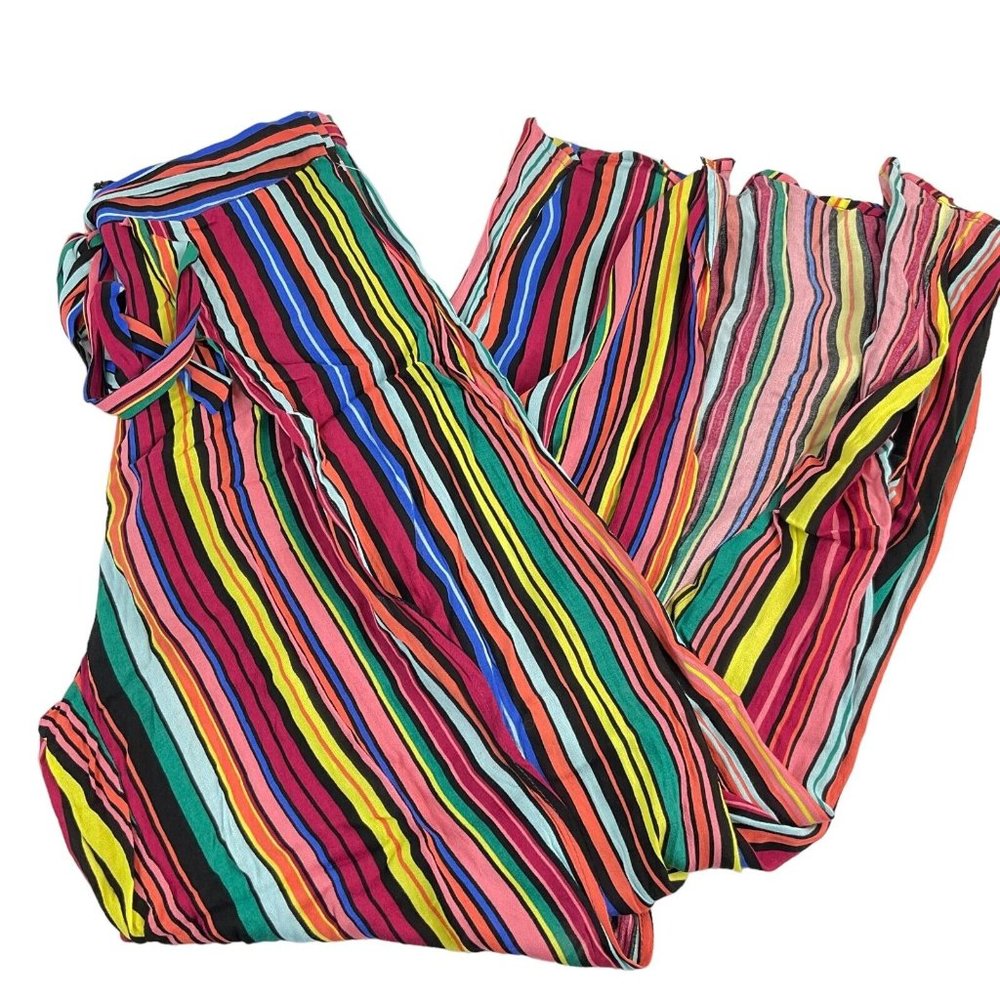Aqua Pants Women's Sz S Multicolor Striped Side Slit Wide Leg High Rise $87 - Picture 2 of 14